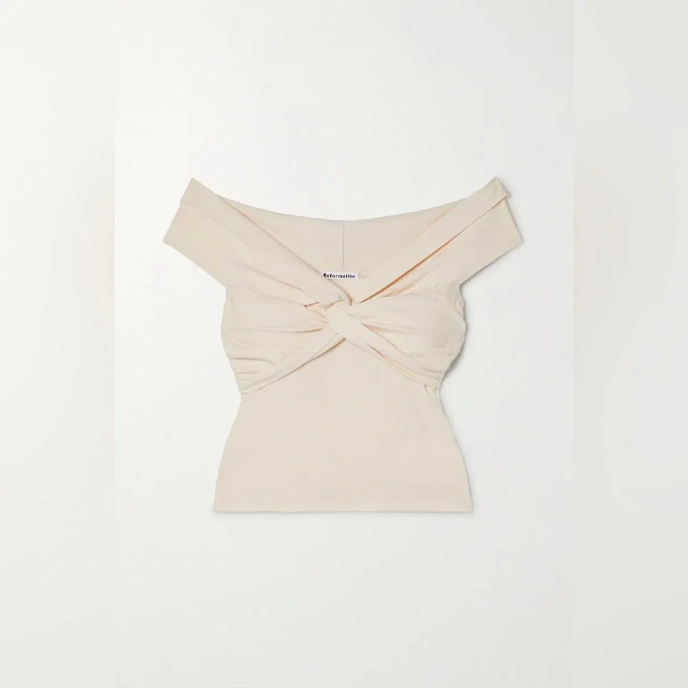 REFORMATION White Cream Ezlynn Off Shoulder Twist Front Stretch Top S - Picture 3 of 4